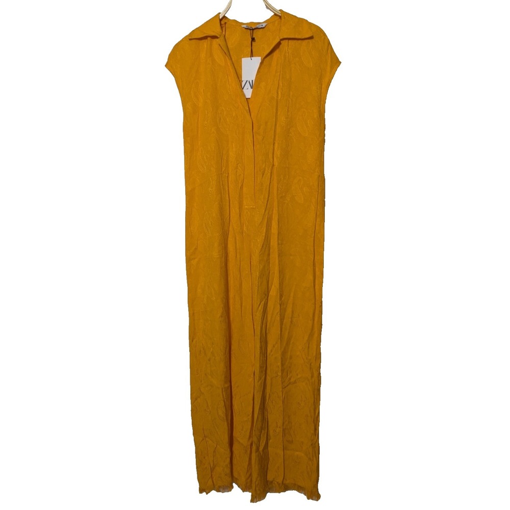 ZARA Jumpsuit Jacquard Paisley Orange Viscose Sleeveless - Women Small